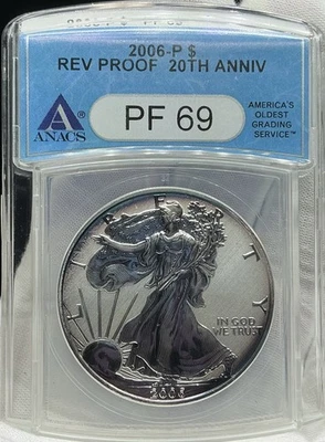 2006 P REVERSE PROOF SILVER EAGLE ANACS PF69 DCAM FROM THE 20TH ANNIVERSARY SET - Image 1 of 2