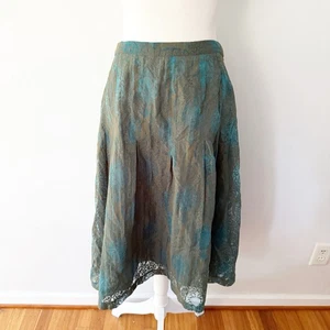 Coldwater Creek Mujer Damasco Burnout Falda Midi Completa Grande Pequeña Twee Preppy - Imagen 1 de 6