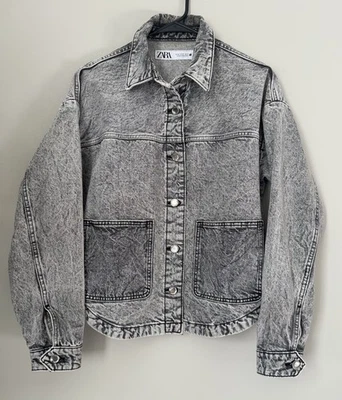 Chaqueta de mezclilla gris lavado ácido ZARA para mujer XS abrigo de jean vintage de gran tamaño Foto 1 de 4