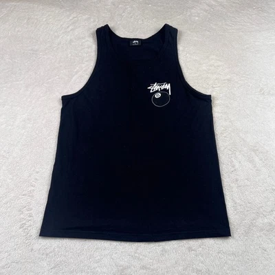 Vintage Stussy 8 Ball Bro Tank Top Mens Medium Black Big Logo Cotton Pool Print - Image 1 of 4