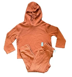 NWT Cat & Jack Soft Orange Ribbed 2 Pc Hooded Sweater Jogger Pants Set Sz XS 4/5 - Picture 1 of 9