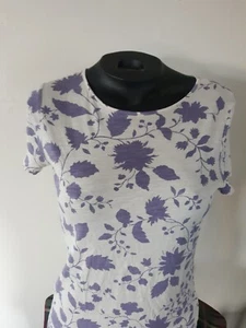 Brooks Brothers kurzärmliges Oberteil Damen rot Fleece elfenbeinfarben mit lila Blumen S - Bild 1 von 5