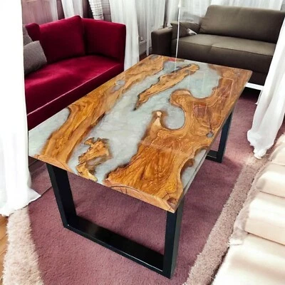 Handmade Epoxy Resin Dining Table Natural Wood Luxury Kitchen Slab Furniutre Dec - Image 1 of 4