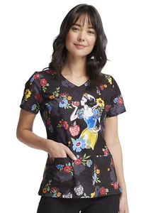 Snow White Cherokee Scrubs Tooniforms Disney V Neck Top TF614 SNAP - Picture 1 of 7
