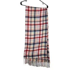 Lands End NWT Plaid Oblong Scarf OS Black Beige Heritage Plaid Fringe Red Tan - Picture 1 of 8