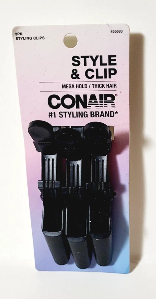 CONAIR 3 Pack Mega Hold Style & Clip Hair Clips Black ~ Brand New In Package - Image 1 of 1