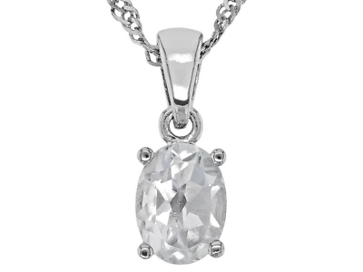 Colgante Topacio Blanco Ovalado Natural-Rodio Ovr Plata de Ley 925 con Cadena de 18" NUEVO Foto 1 de 3