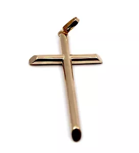 Smooth Rounded Cross Religious Pendant in 14K Solid Yellow Gold 2.25" X 1"in - Picture 1 of 5