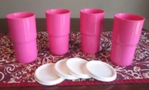 New Tupperware Tabletop Tumblers & Seals Set Dark Pink White Seals New - Picture 1 of 2