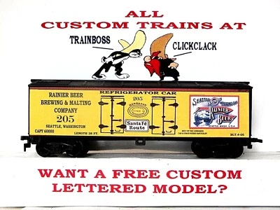 HO SCALE CUSTOM LETTERED RAINIER BEER DOUBLE DOOR REEFER LOT E🍺🍺🍺🍺 - Image 1 of 4