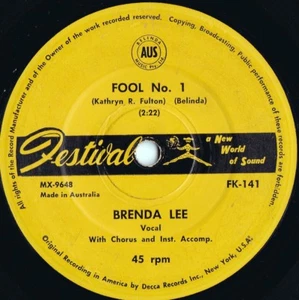 Brenda Lee ORIG OZ 45 Fool No.1 VG+ '61 Festival FK141 Country Ballad - Picture 1 of 1