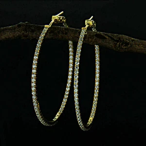 14K Yellow Gold Plated Silver 2 CT Round Cut Moissanite Hoop Earrings for Womens - Picture 1 of 5