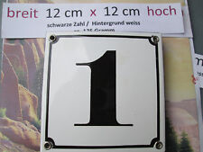 Emaille-Hausnummer Nr. 1 schwarze Zahl auf weißem Hintergrund 12 cm x 12 cm #2