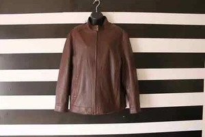 Vogue Virile Herren braune Lederjacke Lammfell Stoff Seidenmischung gefüttert Gr. L - Bild 1 von 5