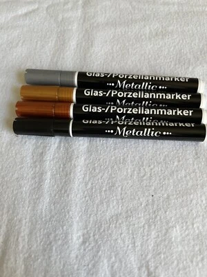 P019 Sellner 4 Stück Glasmarker Porzellanmarker Stifte Metallic silber gold rose - Bild 1 von 3