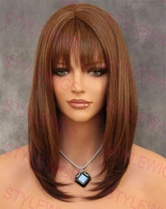 Blonde/Brown/Auburn Shoulder Straight Heat OK Human Hair Blend Wig EVAO 27/4/30 - Picture 1 of 6