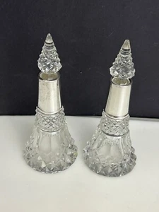 Pair 2 Antique Circa 1901 Birmingham England Cut Crystal Perfume Scent Bottles - Picture 1 of 9