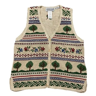 Chaleco Suéter Jantzen Bordado a Mano De Colección Para Mujer’s L Abuela Cottagecore Manzanas Foto 1 de 4