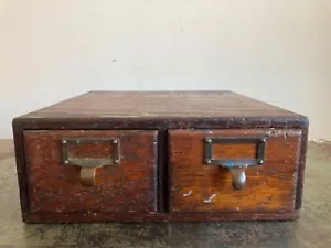 Antique Two-Drawer Card Index File Wooden Dovetailed Joint Box Cabinet - Picture 1 of 21