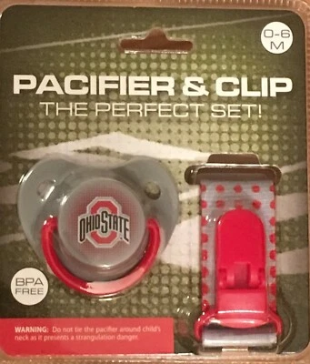 PACIFIER & CLIP Set ~ Ohio State University OSU ~ 0-6 months - Image 1 of 2