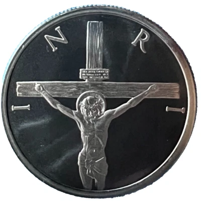 Jesucristo Crucifixión 2025 1 oz .999 escudo de plata INRI Pascua BU en cápsula Foto 1 de 4