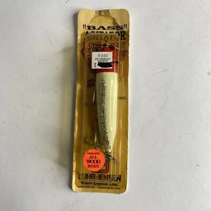 LUHR JENSEN Bass Agitator All Wood Fishing Lure White Red Glitter 1992 Rare - Picture 1 of 10