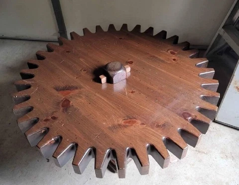 Vintage Ethan Allen Cog Wheel Coffee Table Spinning Gear Sprocket Cocktail Table Cover
