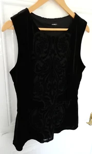 Roman 16 Black Velvet Smart Stretchy Blouse Top Sleeveless Devore Style Lined - Picture 1 of 9