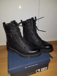Tom Tailor Gefütterte Winterstiefel Schnürboots Stiefelette Schnürung Schwarz 39 - Bild 1 von 7