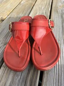 Cole Haan Air Maddy Thong Sandal Fire Red Gold Buckle Size 8.5 - Picture 1 of 13