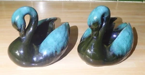 Blue Mountain Pottery 2x Swan Green Ornament Trinket Canada Original Label Gift - Picture 1 of 17