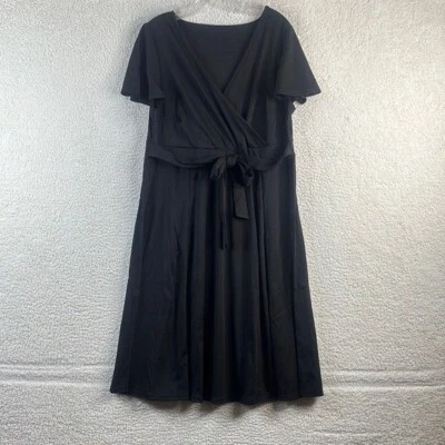 Nuevo sin etiquetas Vestido midi envolvente sintético con mangas acampanadas elásticas negras para mujer talla XL Foto 1 de 4