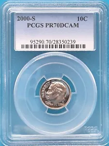 2000-S Roosevelt Dime 10c PCGS PR 70 DCAM - Foto 1 di 2