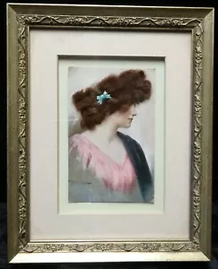 Antike viktorianische Postkarte - elegante Frauen mit echtem Echthaar gerahmte Haararbeit - Bild 1 von 4