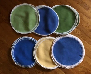 Vintage Round Linen 12” 13” Handmade Crocheted Lace Placemats Blue Green Yellow - Picture 1 of 17