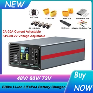 Caricabatteria rapido 48V/60V/72V Li-ion LiFePo4 con display 54V-88,2V 2A-20A regolabile - Foto 1 di 18