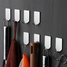 8Pcs Self Adhesive Firmly Stick On Door Wall Tile Stainless Steel Hook Hanger