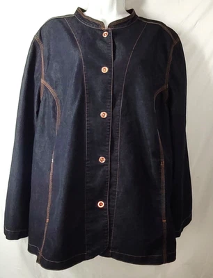 Liz & Me Signature Denim Jacket Blazer 2X 22/24 Blue Dark Wash Band Collar - Image 1 of 4