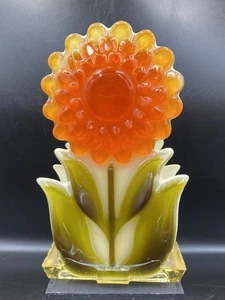 Resin Lucite Crystal Craft Orange Yellow Daisy MCM Napkin Letter Holder - Picture 1 of 6