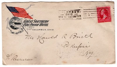 Spanish American War - 1897 Columbus OH "Great Southern.. Hotel" to NY Flag Reve - Image 1 of 2