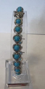 QVC SLEEPING BEAUTY TURQUOISE STERLING SILVER DIAMOND CUT 8 1/4" TENNIS BRACELET - Picture 1 of 15