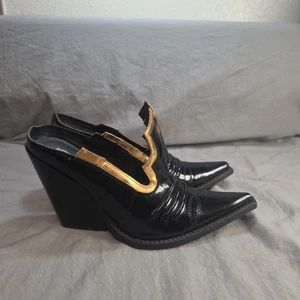 Jeffery Campbell spitz zulaufende Western-Pantoletten schwarz und gold Größe 8 - Bild 1 von 9