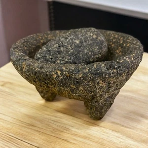 Vintage 6'' Molcajete Lava Volcanic Mortar Stone Pestle Mexican Handmade Grinder - Picture 1 of 16