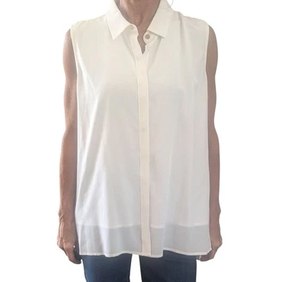 Blusa sin mangas blanca 100 % seda Donna Karan nueva con etiquetas talla grande Foto 1 de 4