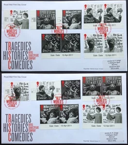 GB 2011 Royal Shakespeare Co Set + Margins on Pair of First Day Covers, Avon SHS - Picture 1 of 5