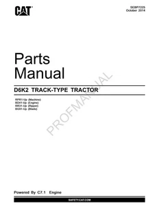 Caterpillar Cat D6K2 Track Type Tractor Parts Catalog Manual SEBP7225 - Picture 1 of 1