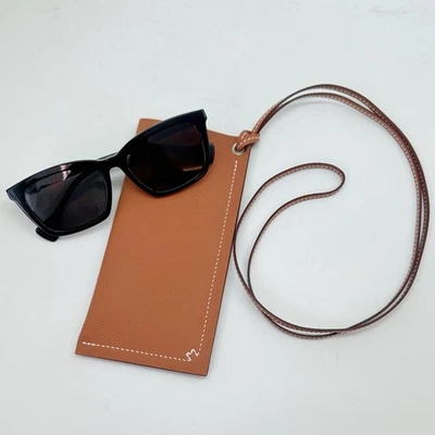 Handmade Tan Brown Gold Leather Sunglasses Bag Pouch Slim Glasses Case Holder - Image 1 of 4
