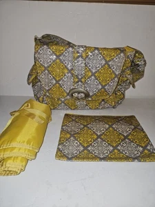 Kalencom Flap Baby Diaper Bag Yellow & Gray 2 Accessories NWOT - Picture 1 of 9