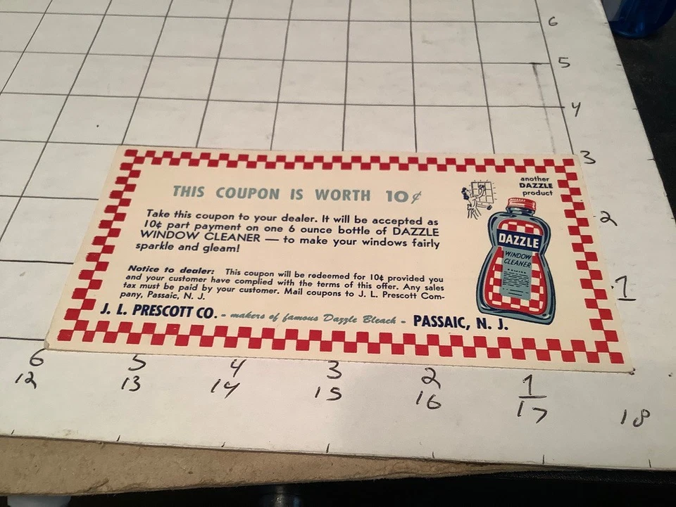 Vintage Original Coupon: early DAZZLE window cleaner- Prescott; 10 cents, no zip - Image 1 of 2