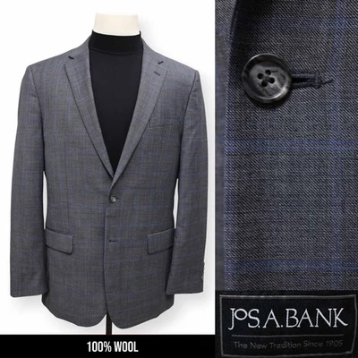 JOS A BANK Hombre Gris Azul VENTANA Abrigo Deportivo Traje Chaqueta Blazer CALCE CEÑIDO 44 L Foto 1 de 4